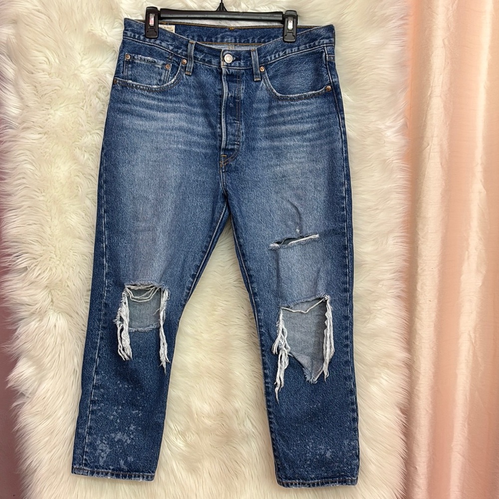 Levi's Blue Boyfriend Distressed Jeans
